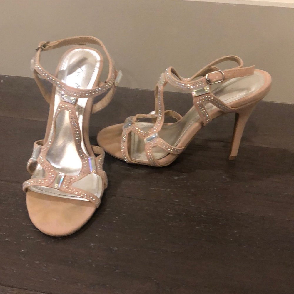 Tan colored rhinestone high heels
